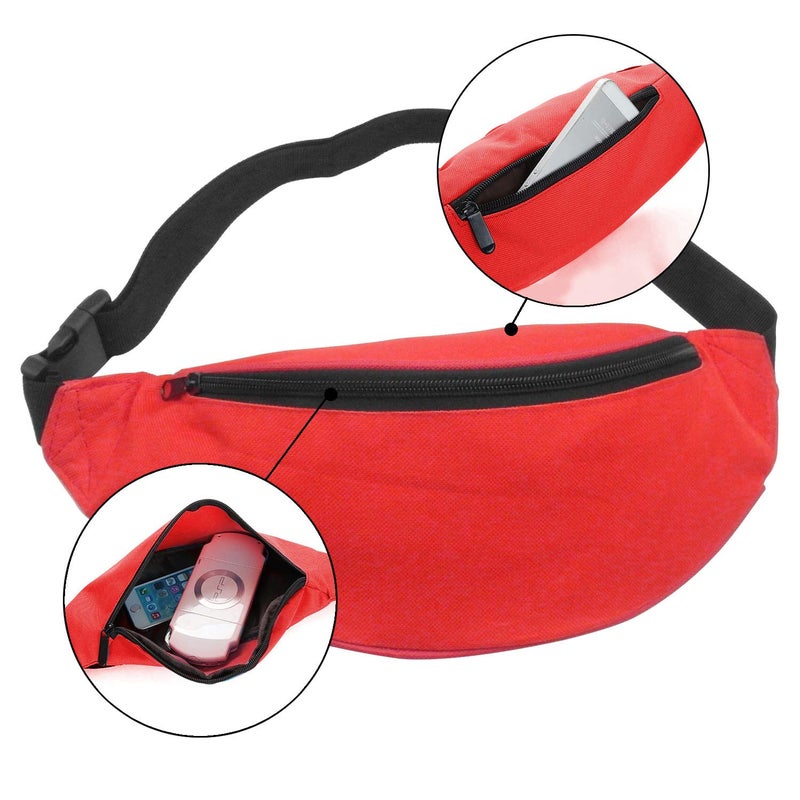 INNOLIFE Unisex Fanny Pack for Women Men, Fashion Sporty Multi-purpose 2-Zipper Waist Belt Bag Fanny Pack Waist Bag Adjustable Strap for Sport Hiking Traveling Passport Wallet (3Pcs Red) - Image 4
